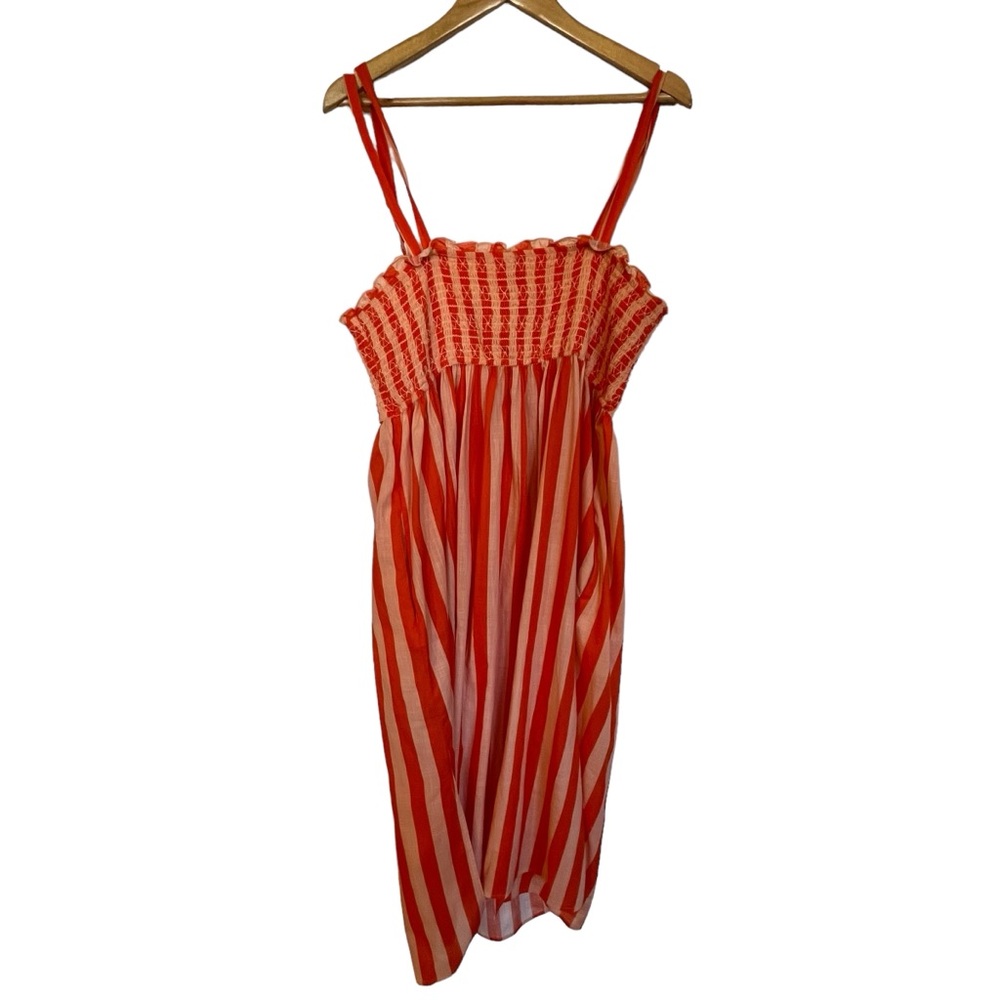 Anthropologie Midi Dress Size XL Smocked Blush Orange Stripe Spaghetti Strap - Picture 10 of 15
